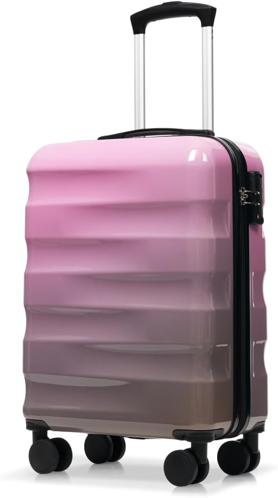 Lispin Luggage Set Softshell Expandable 4 Piece Suitcase with Wheels Softside Lightweight Travel Carry on Luggage (Pink and Gray 20"/24"/28")