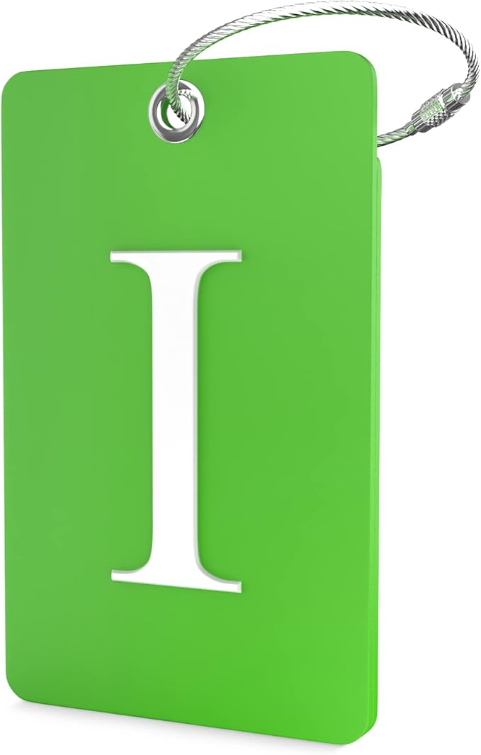 Shacke Luggage Tag Initial – Fully Bendable Tag w/Stainless Steel Loop (Letter I)