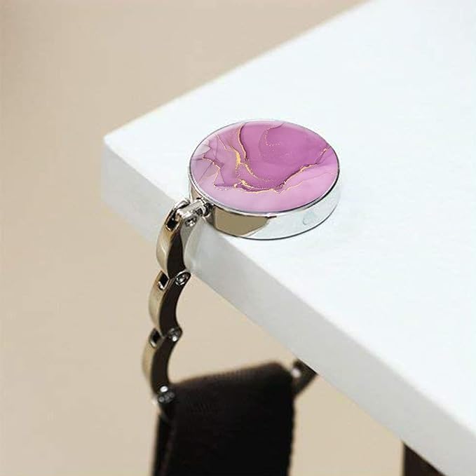 Bosketo Foldable Purse Hook Womens Bag Table Hanger Collection Desk Hooks for Purse (1pack Purple Marble Hook)