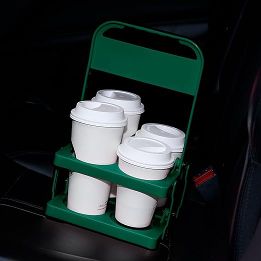 Bodaon 4 Cup Drink Carrier with Handle, Plastic Cup Carriers for Drinks, Drink Holder for Car,Take Out Delivery Drivers Accessories, Portable Foldable Reusable Mobile, Use for Food Delivery Bag