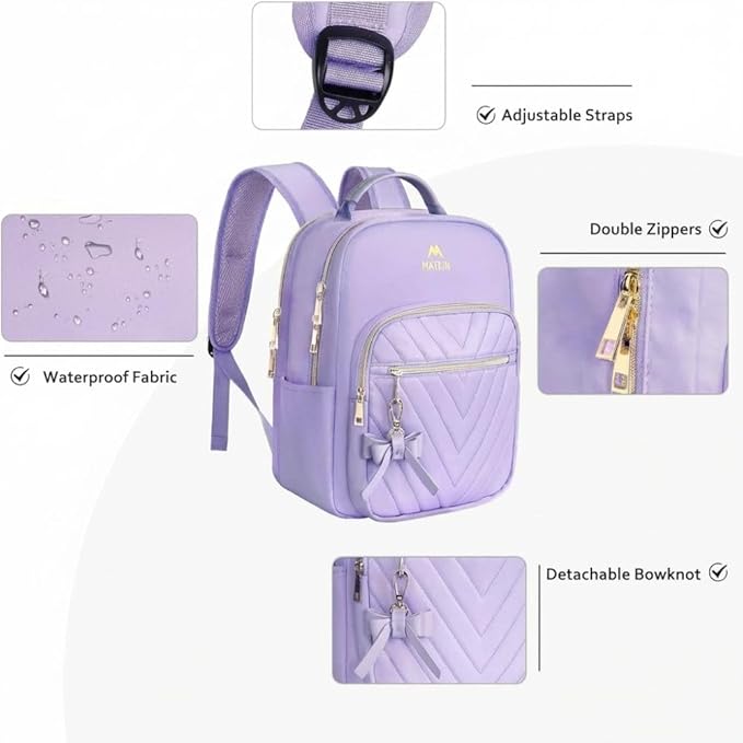 MATEIN Womens Backpack Purse, Fashion Cute Bowknot Mini Backpack Purse, Waterproof Stylish Multipurpose Design Casual Daily Travel Backpack Ladies Handbags, 2pcs Sets, Purple