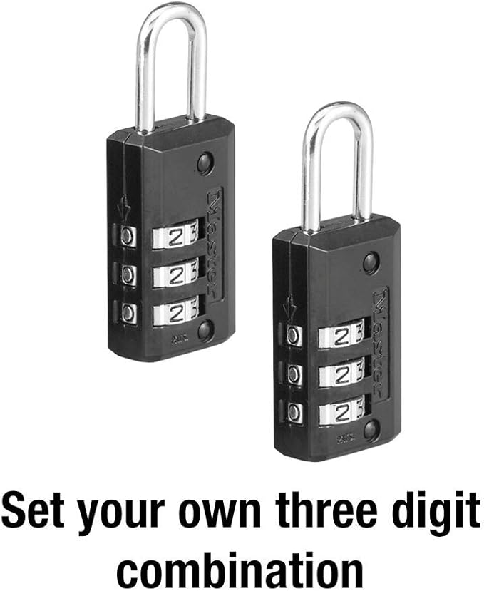 Master Lock Black Set Your Own Combination Luggage Lock, Custom Combo Suitcase Padlock for Travel Bags or Backpacks, 2 Pack, 646T