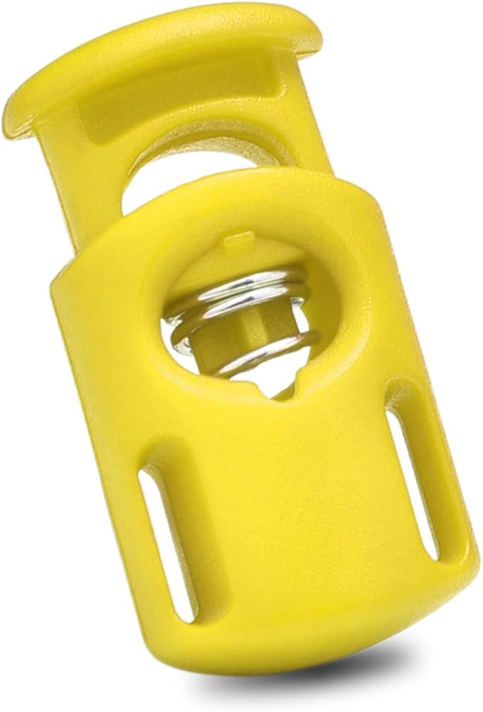 CooBigo 10 Pack Plastic Spring Cord Locks for Drawstring Paracord, Cord Stopper Toggle Clasps for Sweatpants Hoodie Gloves Hats Swim Goggles String Clip Elastic Shoeslace String Lock Yellow