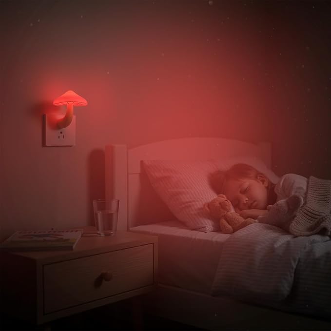 3 Pack LED Mushroom Night Light Plug in Lamp, Light Sensor Night Lights for Adults Kids Room Bedroom Bathroom Hallway Kitchen (3, Red)
