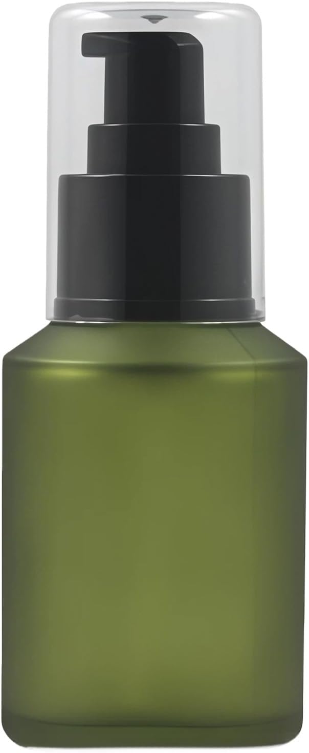 1PCS 60ML/2OZ Empty Refillable Green Frosted Glass Bottles with Pump Vial Cosmetic Dispenser Jars Storage Container Portable Travel Bottle Sample Trial Packing