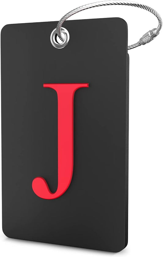 Shacke Luggage Tag Initial - Fully Bendable Tag w/Stainless Steel Loop - Black (Letter J)