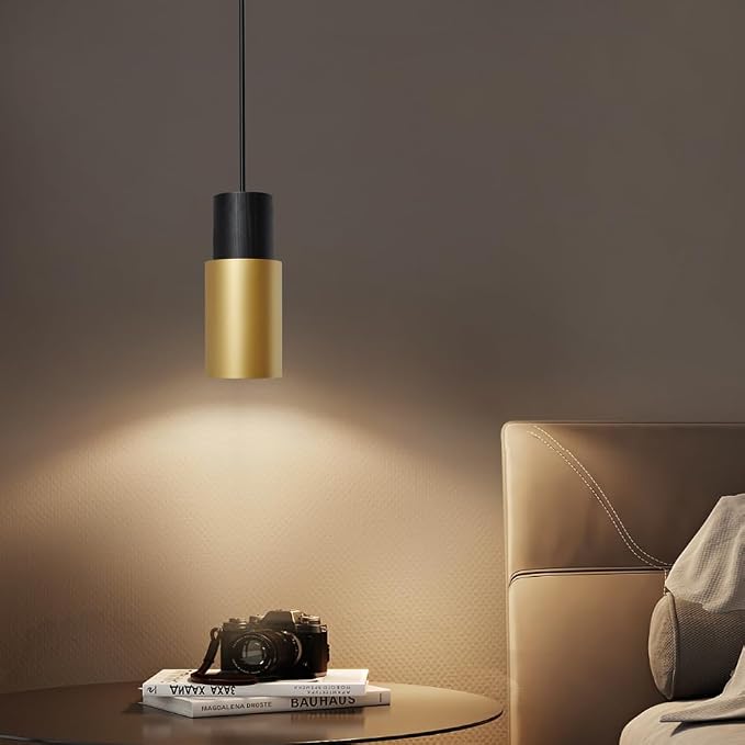 DUHU Gold Pendant Light,Modern Black Kitchen Island Light,Vintage Wood Hanging Lamp,Height Adjustable,Pendant Light Fixture for Nightstand Bedroom,Dining Room,Office,Cafe,Bars Light,E26,1pack