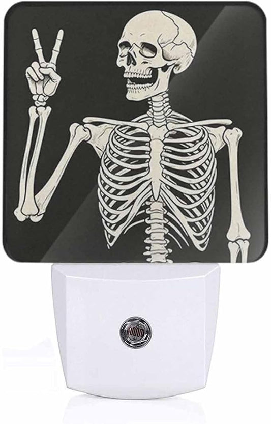 Skeleton Night Light Plug-into Wall Human Skeleton Posing on Black Background Nightlight Lamp with Dusk to Dawn Sensor, Led Lamp 0.5W Energy Efficient for Home Decor