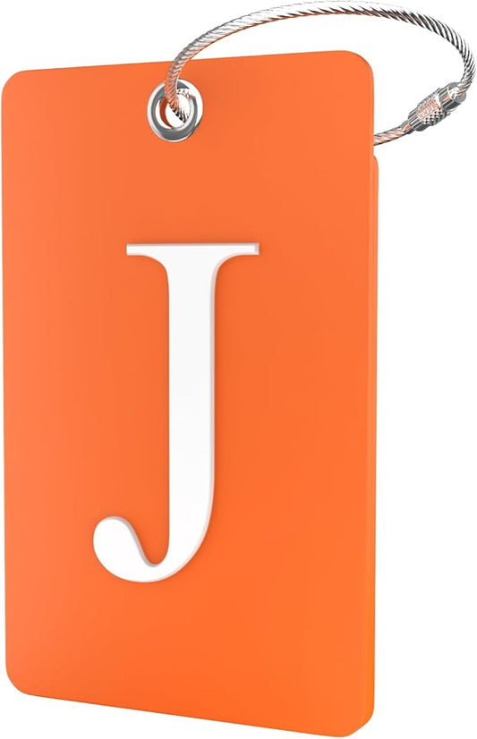 Shacke Luggage Tag Initial – Fully Bendable Tag w/Stainless Steel Loop - Orange (Letter J)