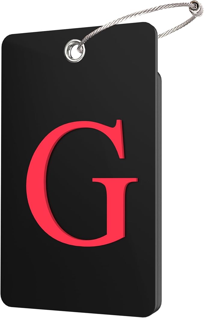 Gostwo 2 Pack Luggage Tags for Suitcases, 26 Initial Letter Travel Luggage Baggage Identification Labels ID Tag Fully Bendable Tags with Stainless Steel Loop (Black) (Letter G)