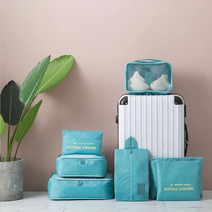 Packing Cubes for Suitcases - 7 Pieces, Light Packing Cubes for Travel, Suitcase Organizer Bags Set, Luggage Organizers for Suitcase, Water-Resistant Travel Essentials, Nile Blue