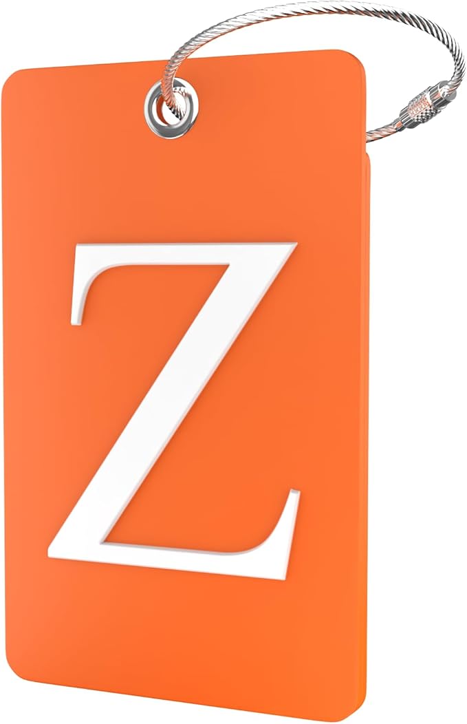 Shacke Luggage Tag Initial – Fully Bendable Tag w/Stainless Steel Loop - Orange (Letter Z)