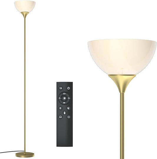 PESRAE Floor Lamp, Remote Control with Stepless Color Temperatures and Brightness, Torchiere lamp for Bedroom, Living Room, Bulb Included
