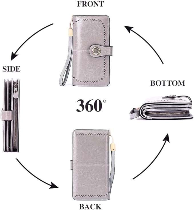 SENDEFN Wallets for Women Leather Credit Card Holder with RFID Blocking Large Capacity Wristlet | with RFID Blocking, Large Capacity, Wristlet, with RFID Blocking, Large Capacity, Wristlet
