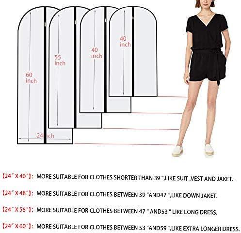 Hanging Garment Bag Suit Bags for Closet Storage (Set of 12) Garment Bags for Hanging Clothes Travel with Zipper for Suit Sweaters Travel Laundry Wardrobe Closet Dust Cover (Black, 24'' x 48'')