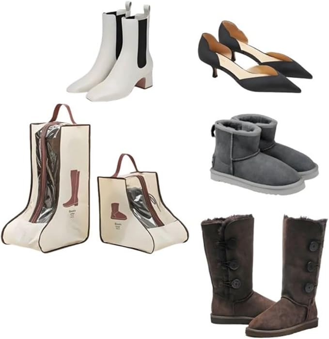 Portable 2 Pack Boots Storage, Tall Boots Protector Bag, Beige Portable Waterproof Storage Bags for Travel, Under Bed, Wardrobe, Shoe Cabinet