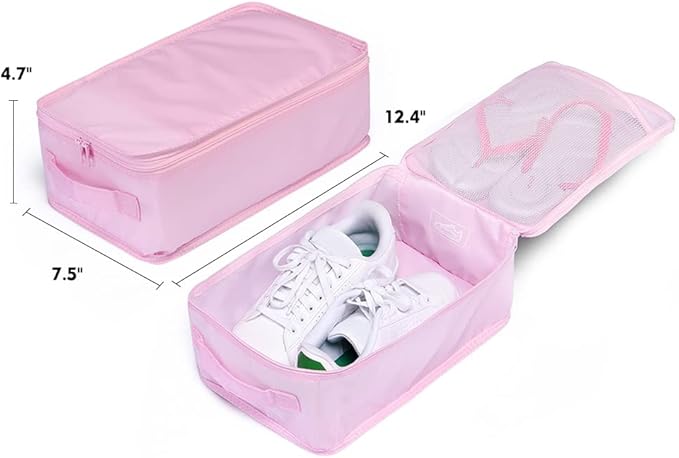 Travel Shoe Bags, Foldable Waterproof Shoe Pouches Organizer-Double Layer (4 Pink Shoe Bags)