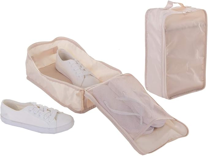 JJ POWER Travel Shoe Bags, Foldable Waterproof Shoe Pouches Organizer - Double Layer (Cream)