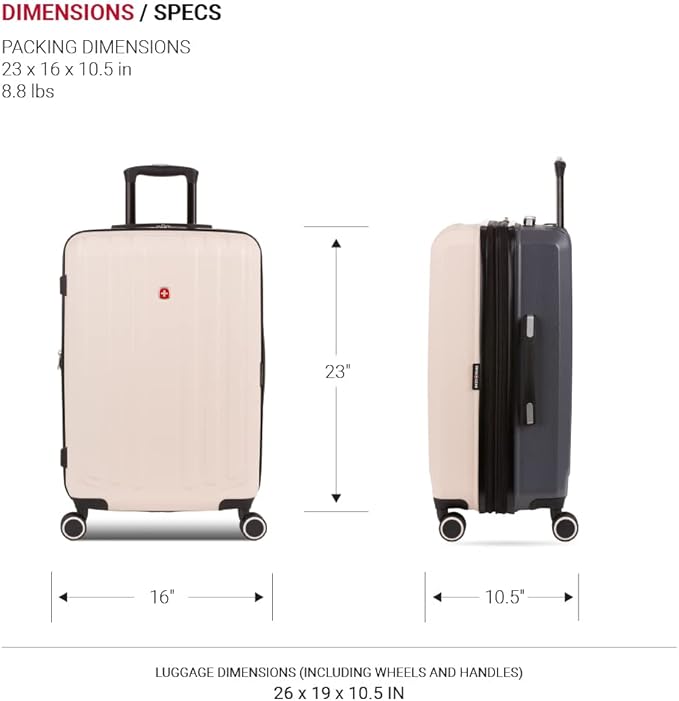 SwissGear Duet Expandable Luggage, Hard Shell Medium Luggage with Spinner Wheels