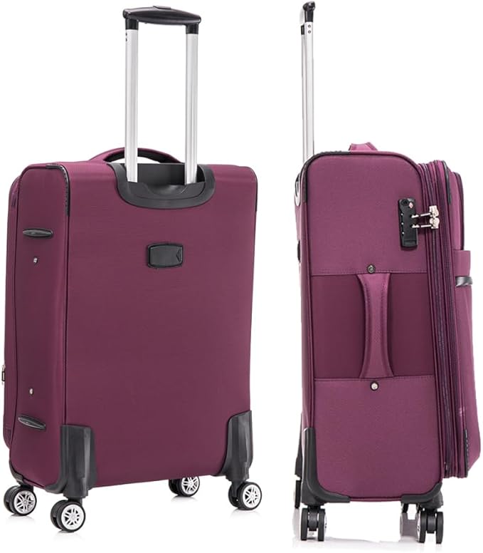 Lispin Luggage Set Softshell Expandable 4 Piece Suitcase with Wheels Softside Lightweight Travel Carry on Luggage (Purple + Fabric + 3-piece)