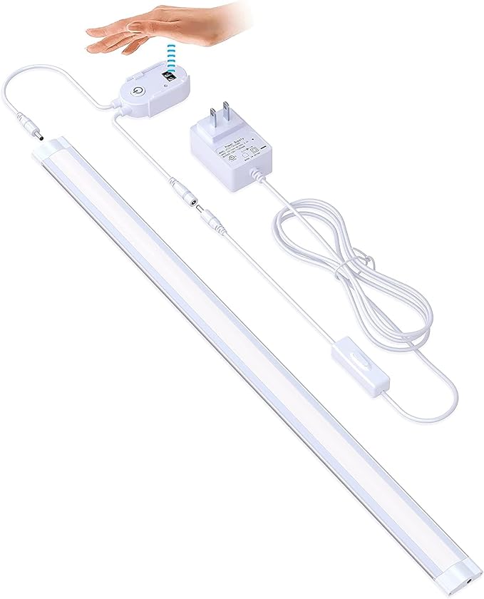 Under Counter Lighting Plug in LED Under Cabinet Lights for Kitchen,Shelf,20Inch Slim Undercabinet Lights,Manual Sensor Dimming,6000K Cold White,Over Sink,Underdesk,Work Table Lighting Bars,1pcs