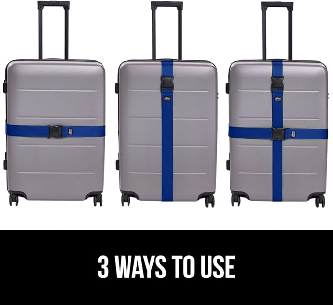 GORILLA GRIP Heavy Duty 8 Pack Adjustable Luggage Straps for Suitcases, Easy to Identify Travel Belt Connector Holds Suitcase Together, Extends Life of Bag, Strap Connects Two Bags, Accessories Blue