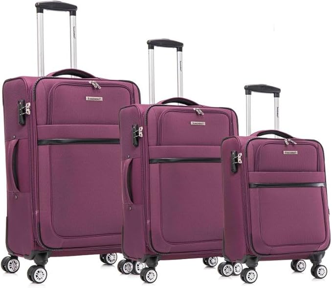 Lispin Luggage Set Softshell Expandable 4 Piece Suitcase with Wheels Softside Lightweight Travel Carry on Luggage (Purple + Fabric + 3-piece)