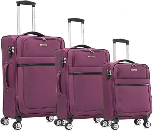 Lispin Luggage Set Softshell Expandable 4 Piece Suitcase with Wheels Softside Lightweight Travel Carry on Luggage (Purple + Fabric + 3-piece)