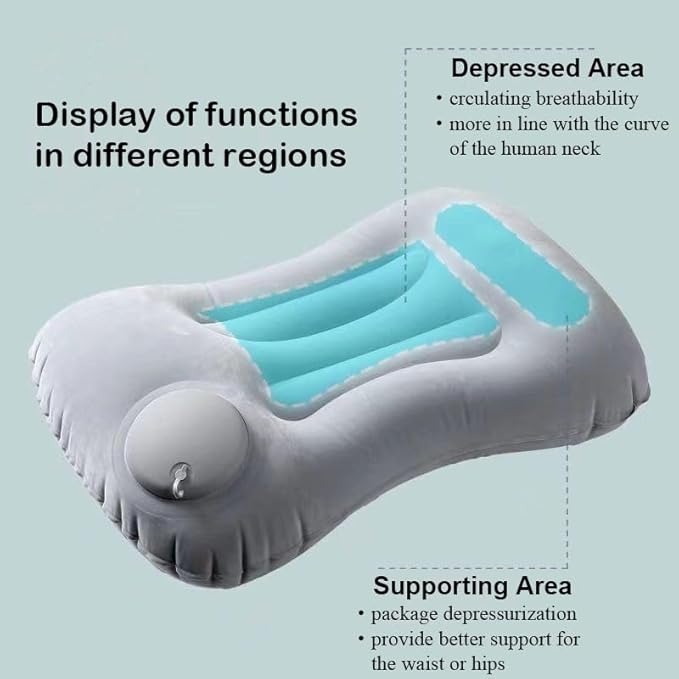 Outdoor Inflatable Travel Pillow,Ultra Light and Small in Size,Perfectly Fits The Neck or Waist,Suitable for Camping and Hiking,Comes with Storage Bag and Earplugs,Dark Blue