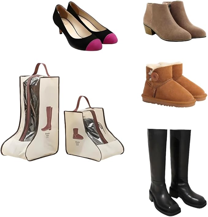 2-in-1 Boot Storage - Short & Tall Boots Protector, Travel Shoe Packing Organizers (Beige)