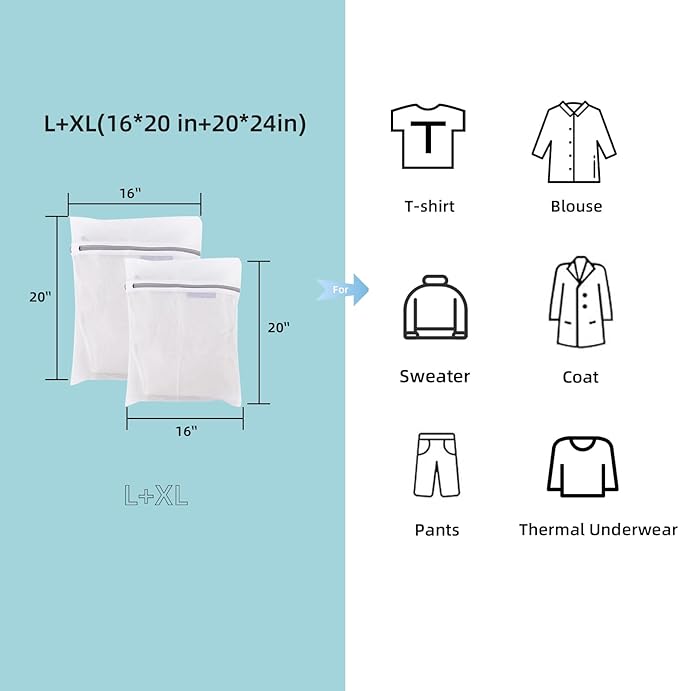 GOGOODA Mesh Laundry Bags for Delicates Durable Protective Wash Bags for Clothes, Multi-Size Washing Bag Set, 4PCS （2L,2XL）