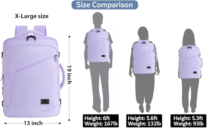 MATEIN Carry on Backpack for Women, 40L Heavy Duty Travel Backpack Airplane Approved, Expandable Simple Fashion Daypack, Frequent Traveler Gifts, Light Purple
