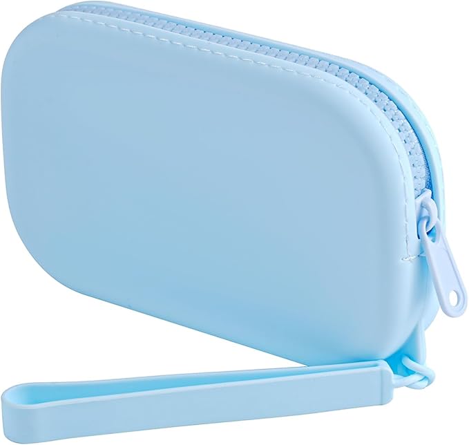 Small Silicone Multifunctional Essential Bag Portable Travel Makeup Bag for Women Men Cards Cash Bag Zipper Pouch (Light Blue)