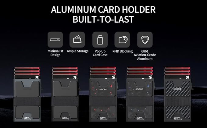 SEMORID Minimalist Wallet for Men, Slim RFID Blocking Mens Wallet, Aluminum Pop Up Card Case, Thin Metal Credit Card Holder with Cash Strap -12 Cards Storage