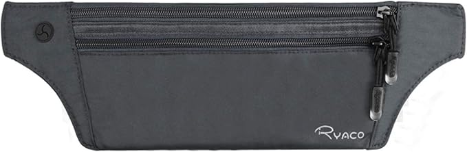 Ryaco Money Belt, Slim Passport Holder RFID Blocking Hidden Wallet Travel Essentials Pouch for Women Men With Adjustable Strap Waist Bag to Protect Cash, Credit Cards and Documents