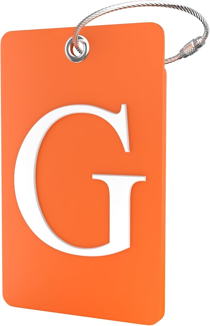 Shacke Luggage Tag Initial – Fully Bendable Tag w/Stainless Steel Loop - Orange (Letter G)