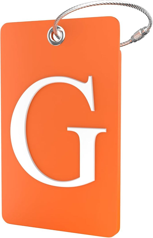 Shacke Luggage Tag Initial – Fully Bendable Tag w/Stainless Steel Loop - Orange (Letter G)
