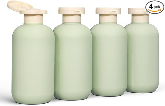 DEMORA 6.6oz Travel Bottles for Toiletries, Larger Plastic Travel Squeeze Bottles Leak Proof Refillable Toiletry Containers with Flip Caps and Labels for Shampoo Conditioner Lotion (Green, 4 Pcs)