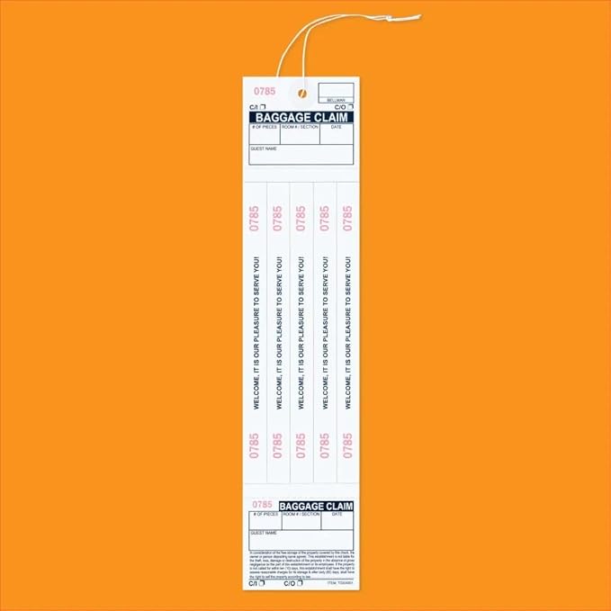 1000 The Perfect Baggage Claim Check Tags with 5 Matching Numbered Labels from 0001 to 1000. A Perfectly Integrated Label & Tag Combo. Size: 11" (Height) x 2 1/2" (Width)