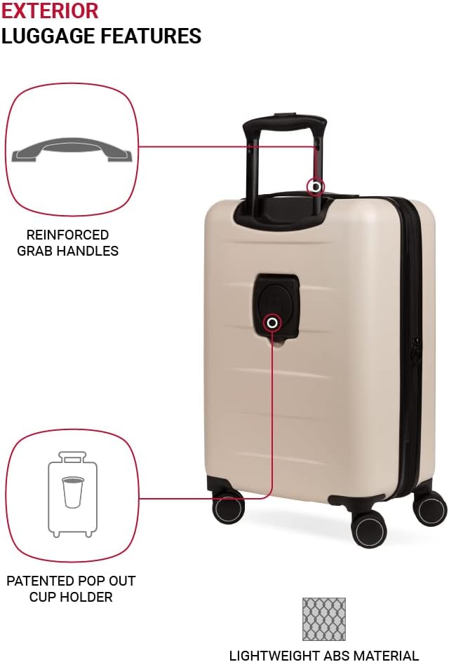 SwissGear 8020 Eclipse Hardside Expandable Luggage with Spinner Wheels, Cream, Carry-On 18-Inch