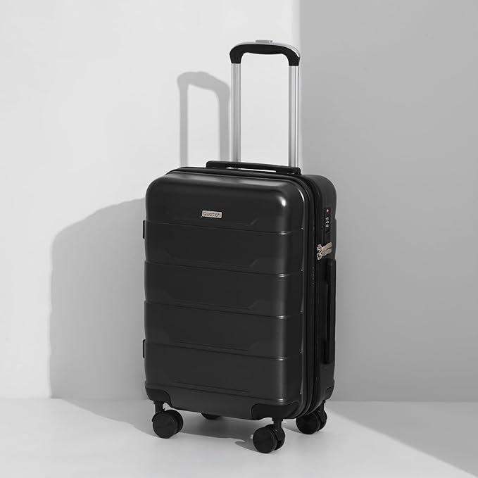 Quatish Checked Luggage 26 inch Large Hard Shell Suitcase with Spinner Wheels, Expandable Durable Luggage with TSA Lock, Smooth Rolling Wheel for Lightweight Travel for Men Women, Black