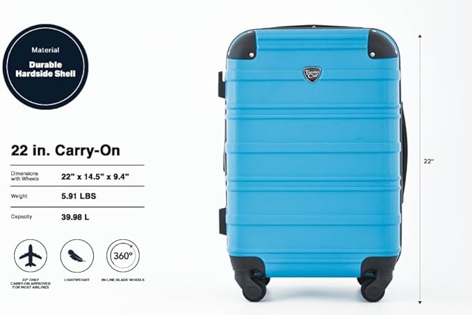 Travelers Club Phoenix Luggage, Blue Moon, 22-Inch Carry-On