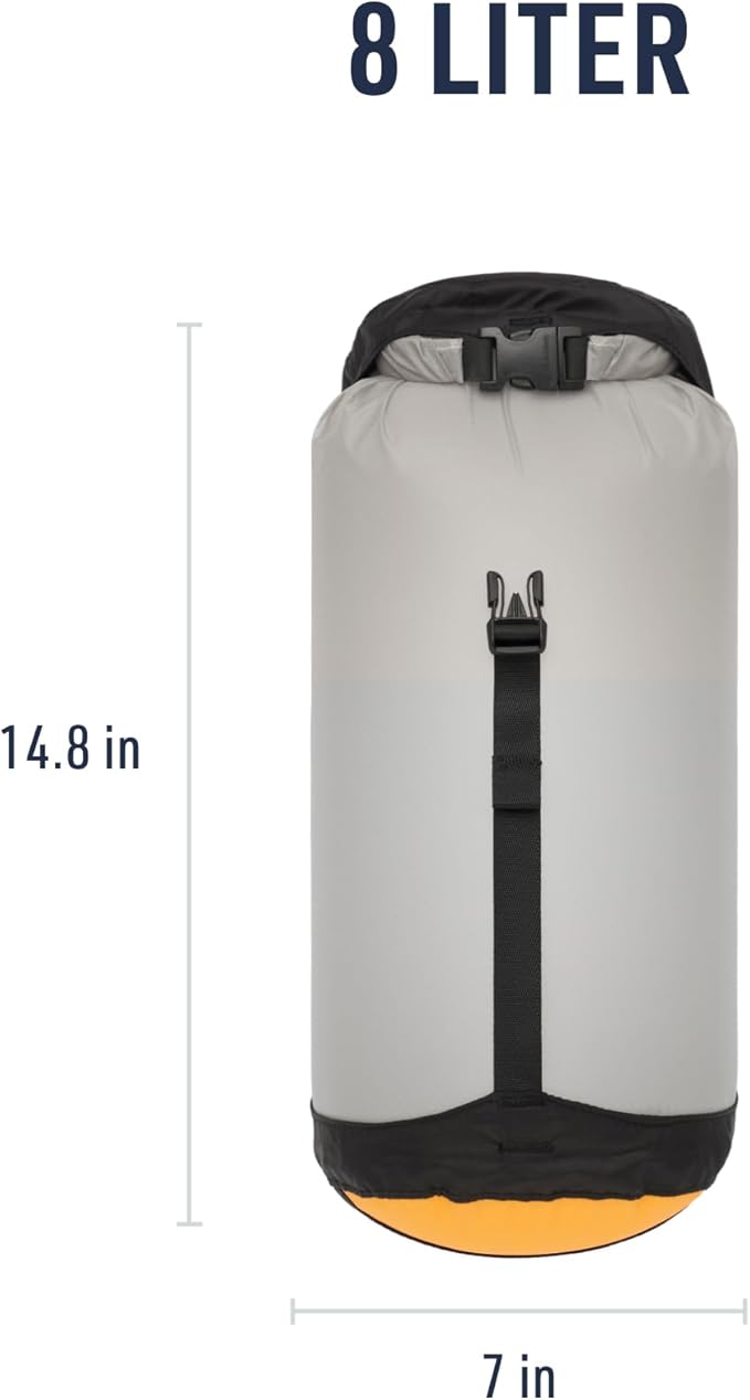 Sea to Summit eVac Ultra-Lightweight Compression Dry Bag, Waterproof Dry Storage, 8 Liter, High Rise Grey