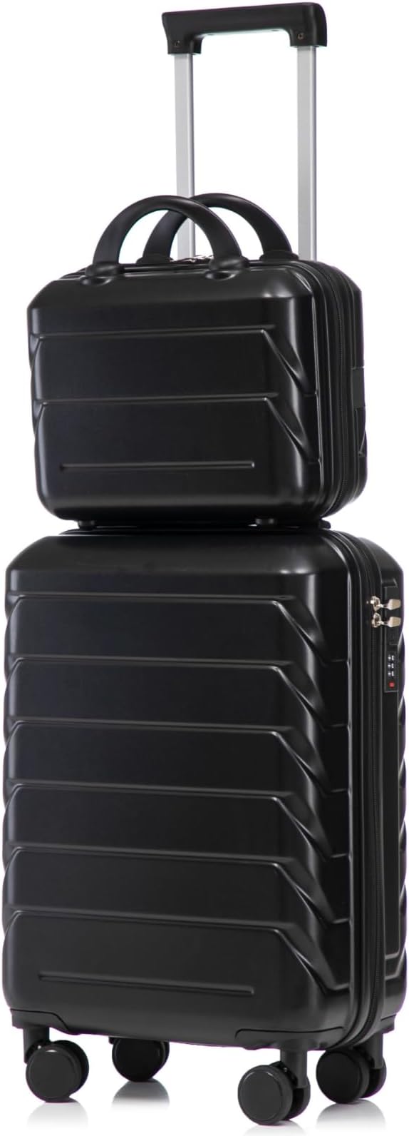 2-Piece ABS Hard Shell Lightweight Carry-On Luggage Set (14" & 20"), 360-Degree Spinner Wheels, Adjustable Telescopic Handle and Combination Lock for Travel, Black