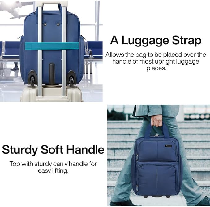 Hanke Expandable Underseat Carry on Luggage for Airplanes,Small Rolling Softside Suitcase Travel Luggage Personal Item Bag,Lightweight luggage bags for travel,Blue,16-Inch