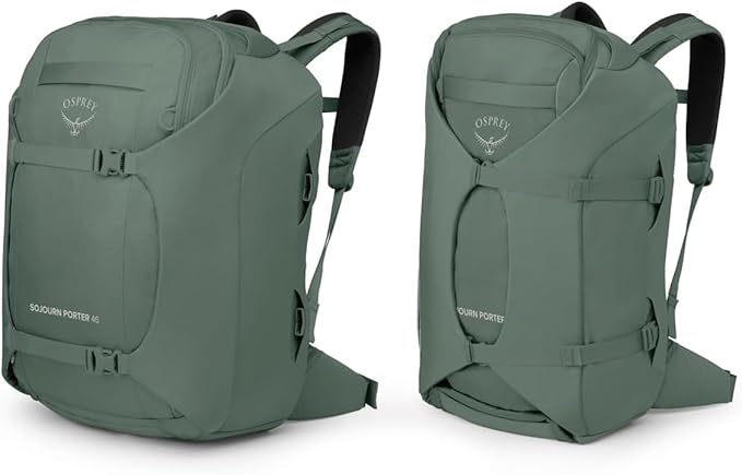 Osprey Sojourn Porter 46L Travel Backpack – Carry-On Compliant Luggage with StraightJacket Compression and Padded Laptop Sleeve – Durable Pack for International or Urban Travel, Koseret Green