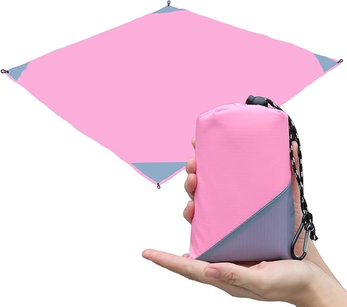Orga'Neat Pocket Picnic Blanket, Sandproof Lightweight Pocket Camping Tarp, 55″x 60″ Foldable & Fits into Small Bag, Water Resistant Washable Quick Dry Compact Beach Mat for Outdoor Recreation
