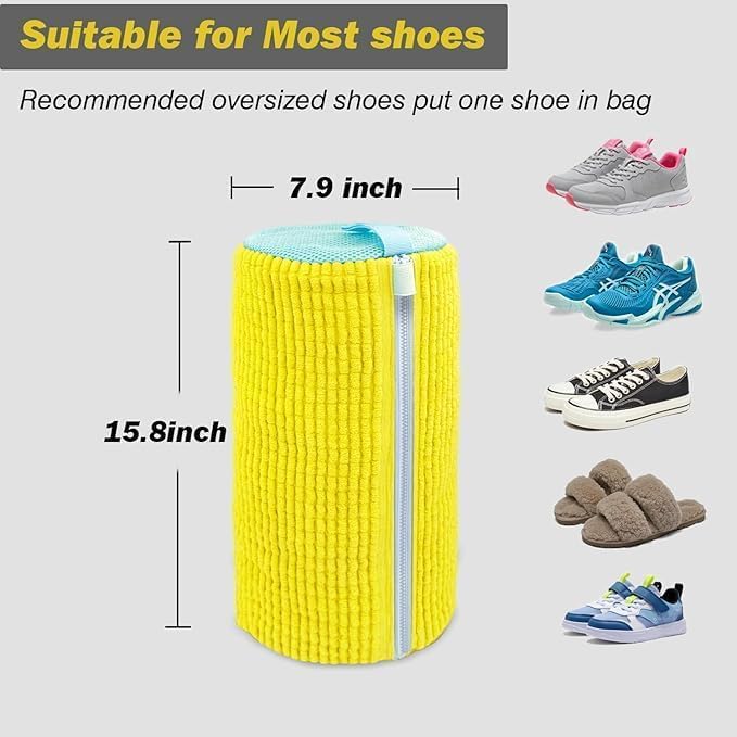 Shoe Washing Machine Bags, XXL Shoe Laundry Bags for Washer Dryer, Sturdy Zipper with Hook Design, Sneaker Dry Bags Included, Reusable Washing Bag for Sneaker, Tennis, White 1pc