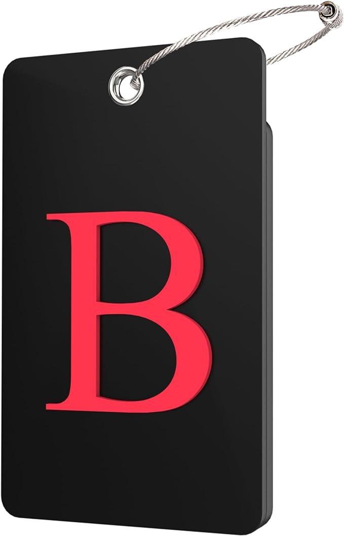 Gostwo 2 Pack Luggage Tags for Suitcases, 26 Initial Letter Travel Luggage Baggage Identification Labels ID Tag Fully Bendable Tags with Stainless Steel Loop (Black) (Letter B)