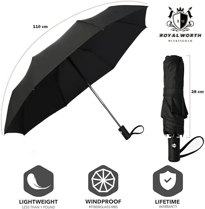 Windproof Travel Umbrella - Compact, Light, Full Automatic Open/Close - Folding Backpack Umbrella for Rain & Sun UV Preotection For Men & Women, Unbreakable 8 Fiberglass Ribs UK Design